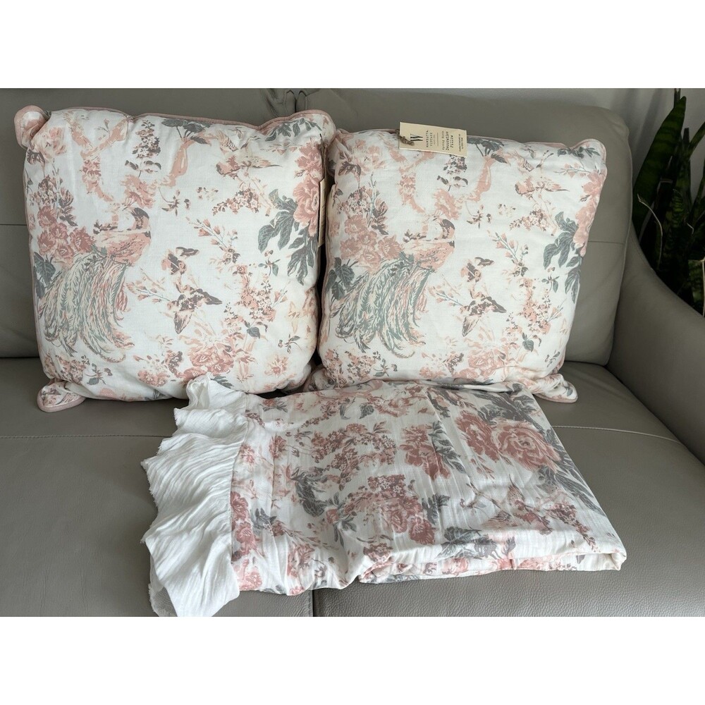 NEW Wamsutta Vtg Spring Birds coverlet pink twin full bedspread pillows set